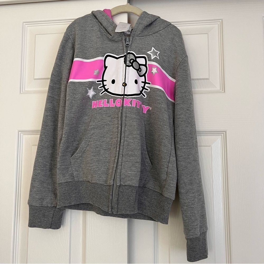 Hello Kitty Gray and Pink Cotton Blend Kids Hoodie EUC Size 12